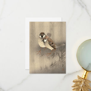 Two Ring Sparrows in the Rain by Ohara Koson Thank You Card