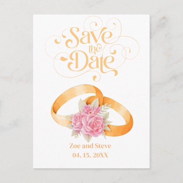 Two Rings Save the Date Wedding Invitation  Postcard (Front)