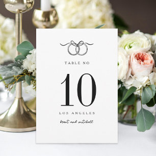 Two Rings tied with bow hand drawn table number