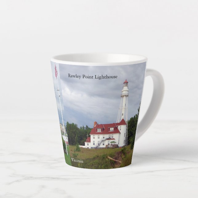 Two Rivers Pier Light & Rawley Point Lighthouse Latte Mug (Right Angle)