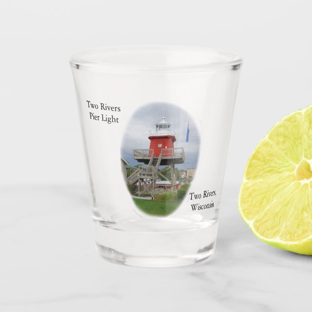 Two Rivers Pier Light shot glass (Front)