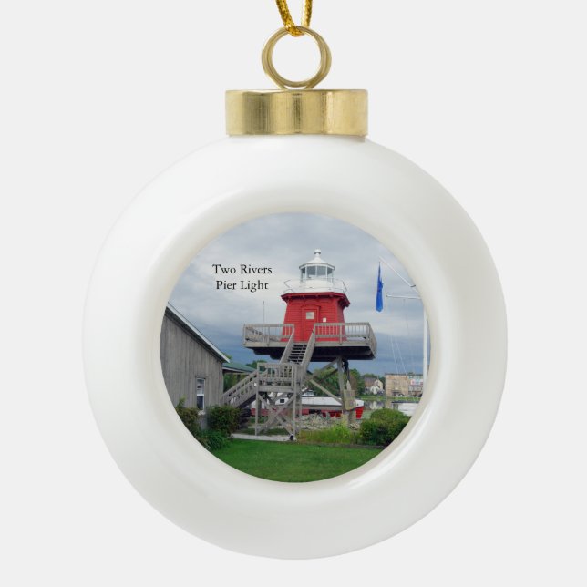 Two Rivers Pier Light snowflake or ball ornament (Front)