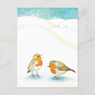 Two Robin Redbreasts in Winter Postcard