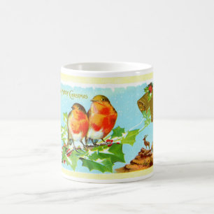 Two robins on holly coffee mug