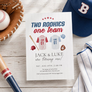 Two Rookies One Team Baseball Twin Brother Invitation