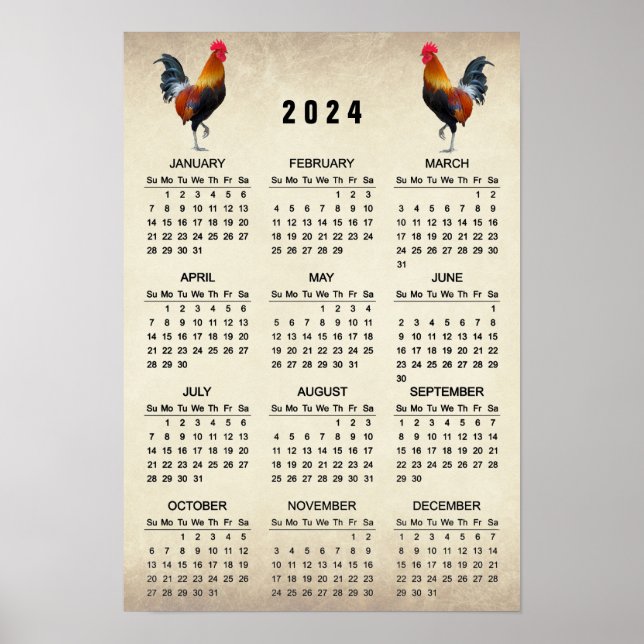 Two Roosters 2024 Calendar Poster (Front)