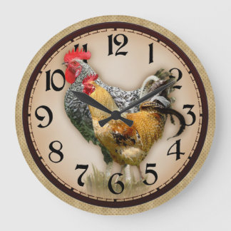 Two Roosters Country Photo Rustic Clock