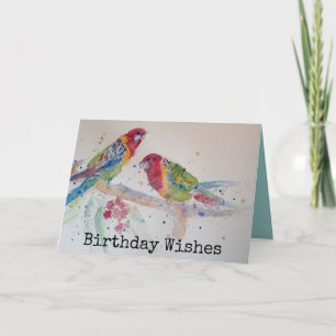 Two Rosella Parrots Watercolor Birthday Card