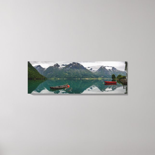 Two rowboats with reflection in a lake canvas (Front)