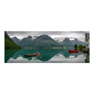 Two rowboats with reflection in a lake print