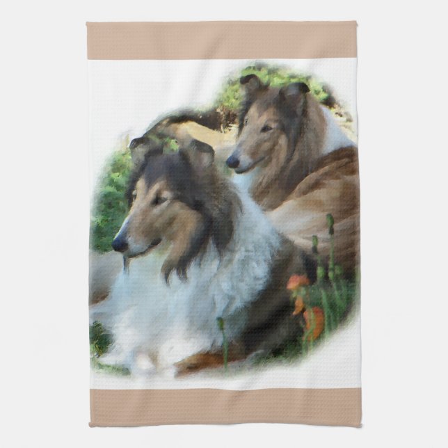 Two Sable Rough Collies Art Gifts Kitchen Towel (Vertical)