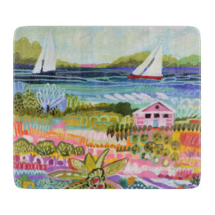 Two Sailboats and Cottage Cutting Board