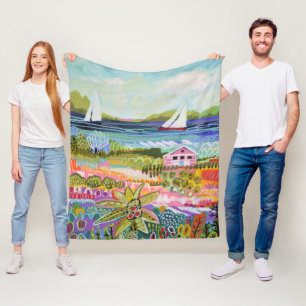 Two Sailboats and Cottage Fleece Blanket