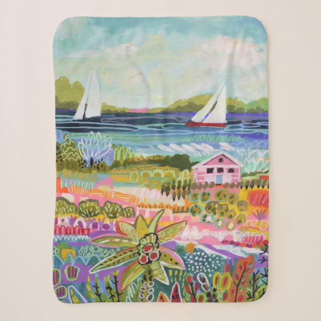 Two Sailboats and Cottage Sherpa Blanket (Front)