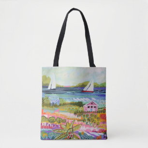 Two Sailboats and Cottage Tote Bag