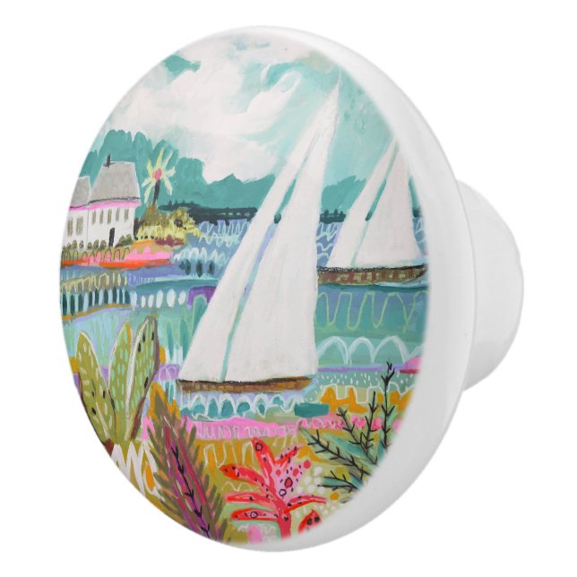 Two Sailboats Ceramic Knob (Right)