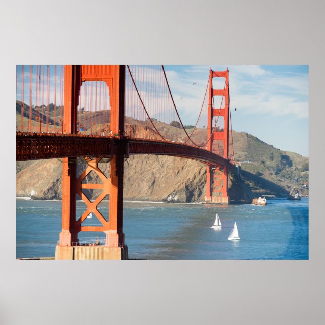 Two Sailboats Golden Gate Bridge San Francisco Bay Poster (Front)