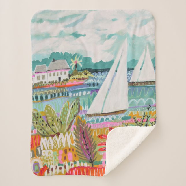Two Sailboats Sherpa Blanket (Front)