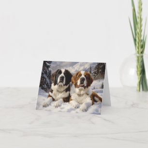 Two Saint Bernards in Snow Holiday Card