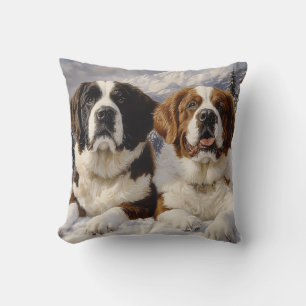 Two Saint Bernards in Snow Throw Pillow