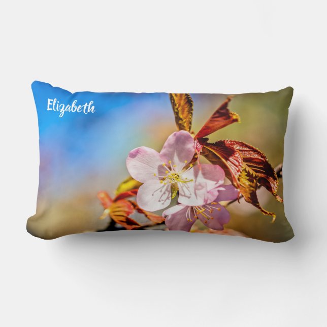 Two Sakura Cherry Flowers Lumbar Pillow (Front)