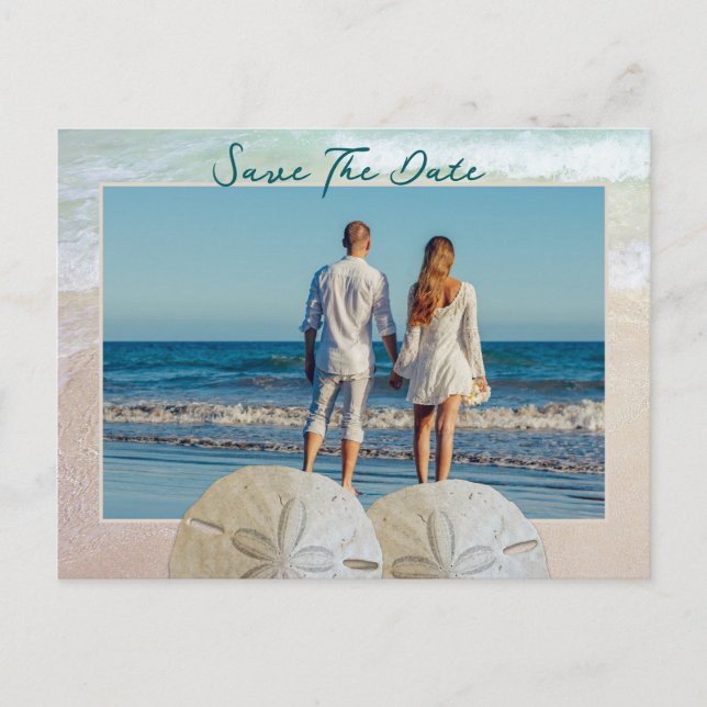 Two Sand Dollars Photo Save the Date Postcards (Front)