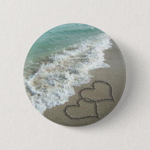 Two Sand Hearts on the Beach 2 Inch Round Button
