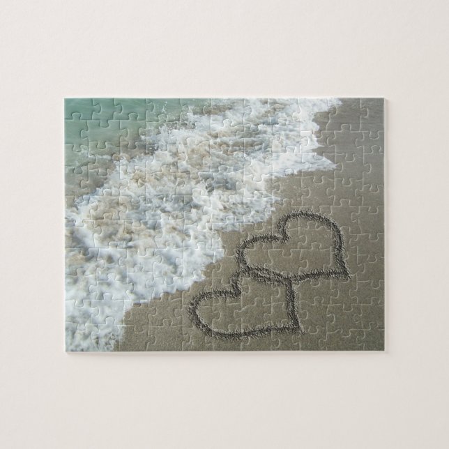 Two Sand Hearts on the Beach Jigsaw Puzzle (Horizontal)