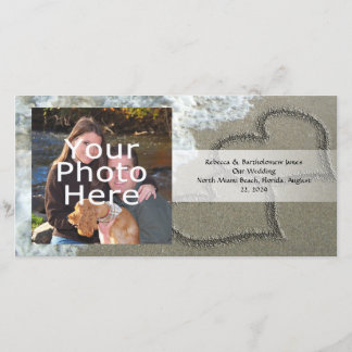 Two Sand Hearts on the Beach, Romantic Ocean Announcement