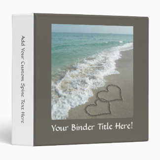 Two Sand Hearts on the Beach, Romantic Ocean Binder