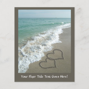 Two Sand Hearts on the Beach, Romantic Ocean Flyer
