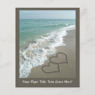 Two Sand Hearts on the Beach, Romantic Ocean Flyer