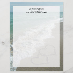 Two Sand Hearts on the Beach, Romantic Ocean Letterhead