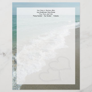 Two Sand Hearts on the Beach, Romantic Ocean Letterhead