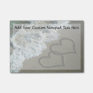 Two Sand Hearts on the Beach, Romantic Ocean Post-it Notes