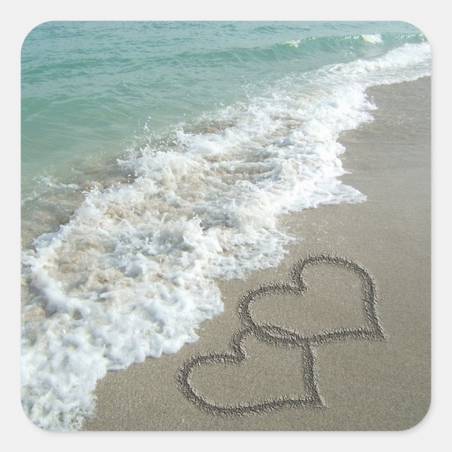 Two Sand Hearts on the Beach Square Sticker (Front)