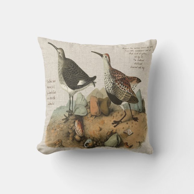 Two Sandpipers with Poem - Cotton version Throw Pillow (Front)