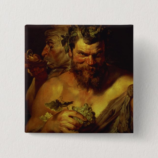 Two Satyrs (oil on panel) 2 Inch Square Button (Front)