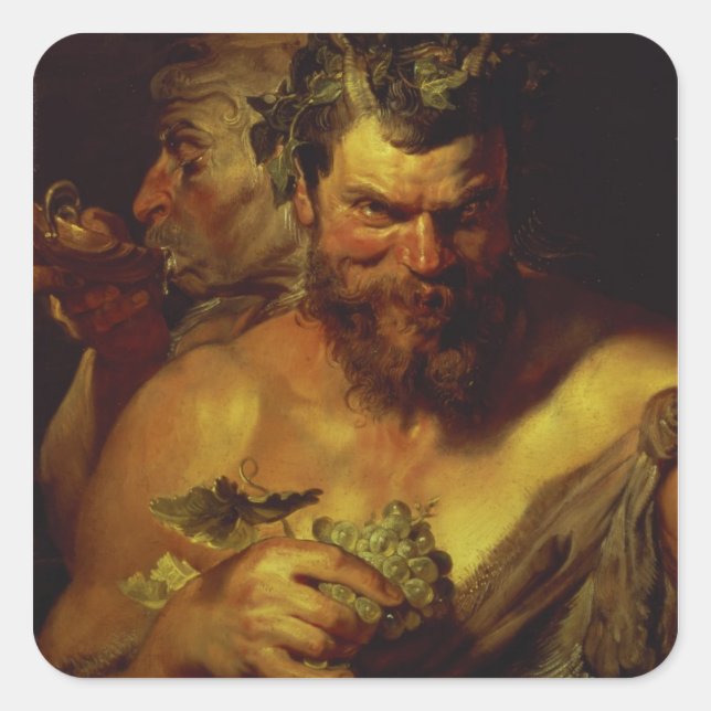 Two Satyrs (oil on panel) Square Sticker (Front)