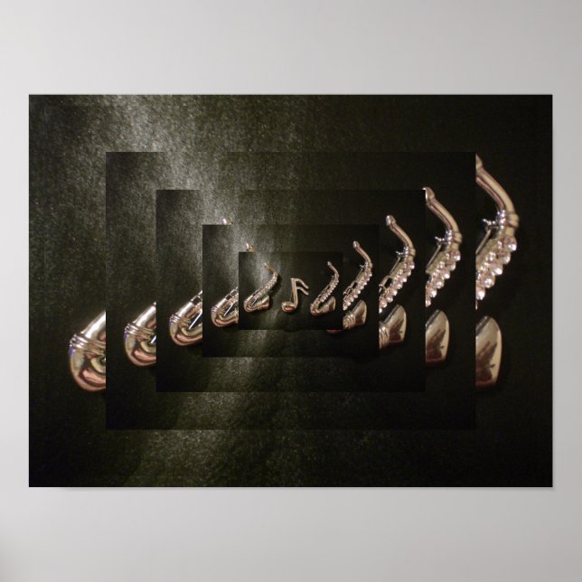 Two Saxophone playing a musical note Poster (Front)