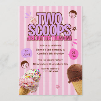 Two Scoops are Better Than One Ice Cream Birthday Invitation