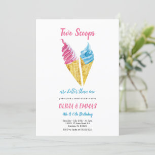 two scoops ice cream birthday invitation