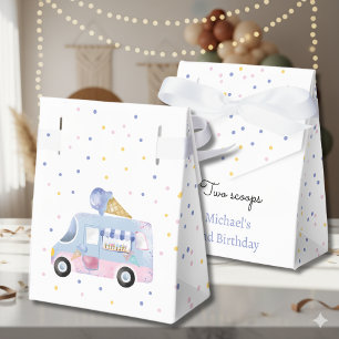Two scoops ice cream truck second birthday favor box