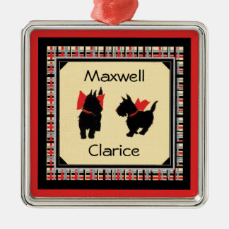 Two Scottie Dog, Scottish Terrier Personalize Metal Ornament