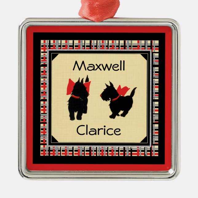 Two Scottie Dog, Scottish Terrier Personalize Metal Ornament (Front)