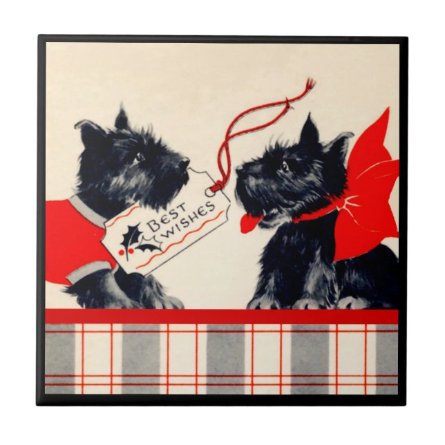 Two Scottie Dog Sm. (4.25" x 4.25") Ceramic Tile (Front)