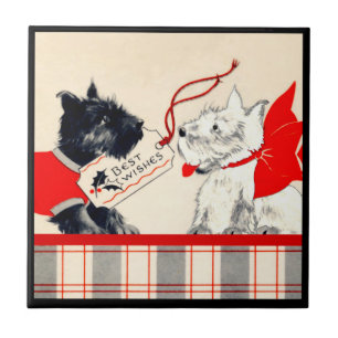 Two Scottie Dog Sm. (4.25" x 4.25") Ceramic Tile