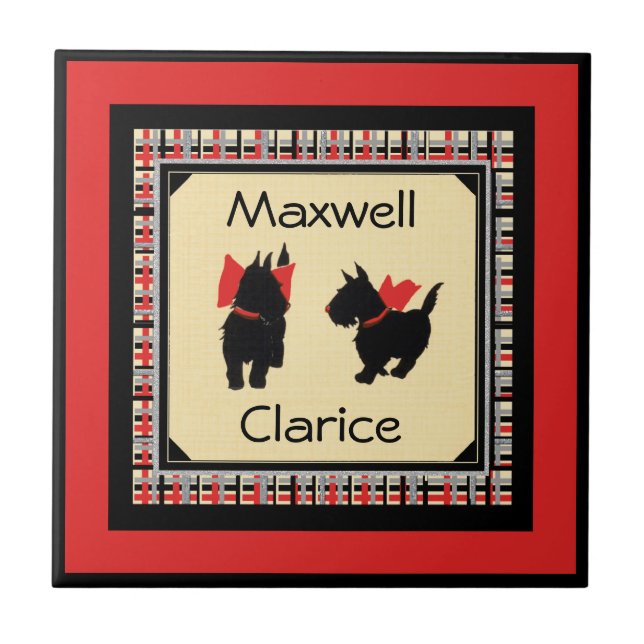 Two Scottie Dog Sm. (4.25" x 4.25") Ceramic Tile (Front)