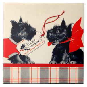 Two Scottie Dogs, Black Scottish Terrier Ornament Tile