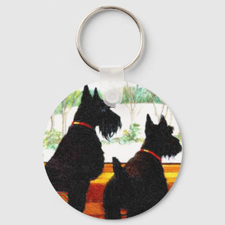 Two Scottie Dogs Waiting for Santa Claus Keychain
